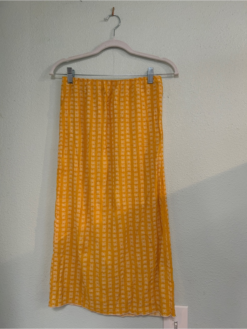 Urban Outfitters Yellow Midi Skirt with White Floral Stripe